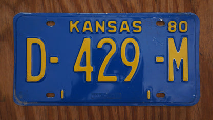 1980 Kansas DEALER Vintage Blue License Plate # D - 429 - M