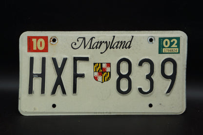 2002 Maryland Vintage License Plate # HXF 839