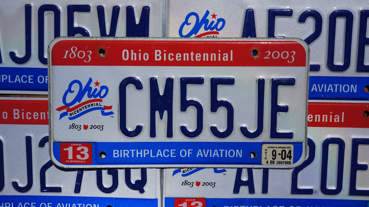 One or More - 2003 Ohio BICENTENNIAL License Plate - Red White Blue - Good Condition