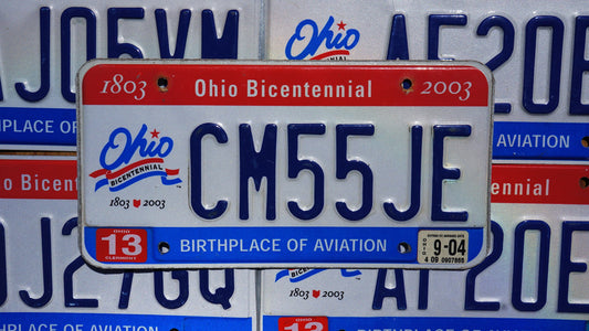 One or More - 2003 Ohio BICENTENNIAL License Plate - Red White Blue - Good Condition