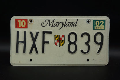 2002 Maryland Vintage License Plate # HXF 839