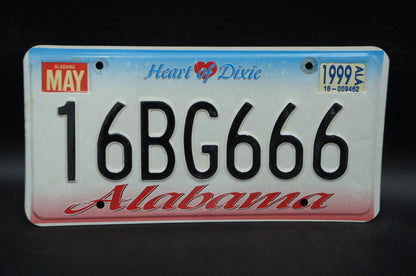 1999 Alabama HEART OF DIXIE License Plate # 16BG666