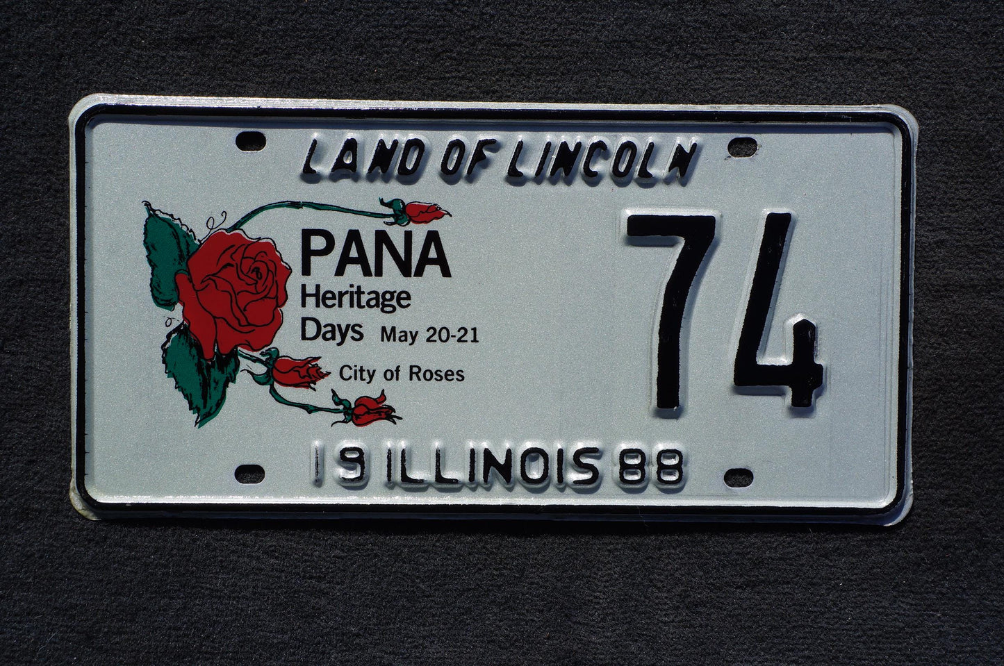 1988 Illinois PANA Heritage Days City of Roses License Plate # 74