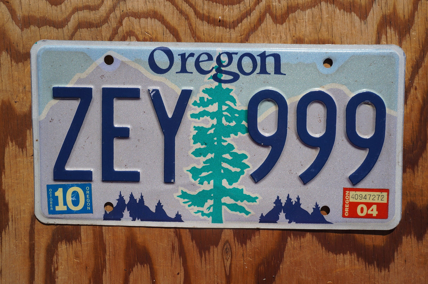 2004 Oregon License Plate # ZEY 999