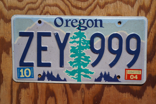 2004 Oregon License Plate # ZEY 999