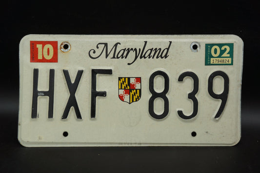 2002 Maryland Vintage License Plate # HXF 839