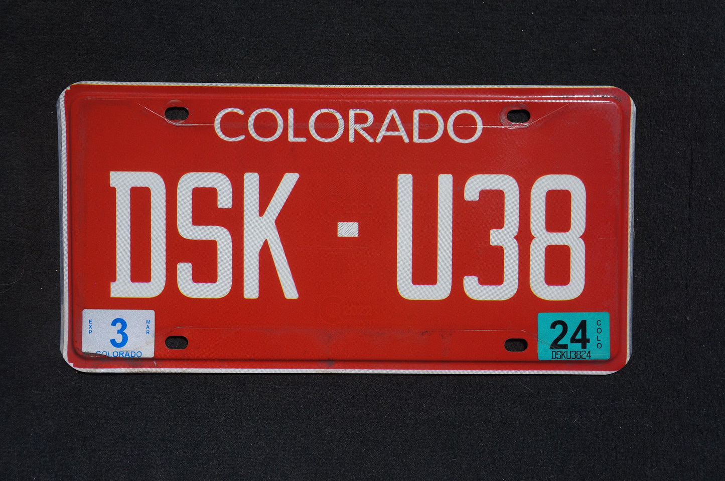 2024 Colorado NEW DESIGN Historic Red Flat License Plate # DSK - U38