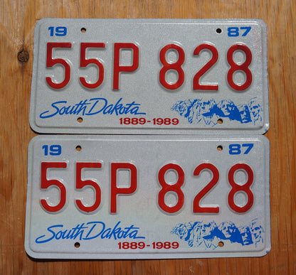 1987 South Dakota Centennial Mt Rushmore License Plate Pair - Unused Original