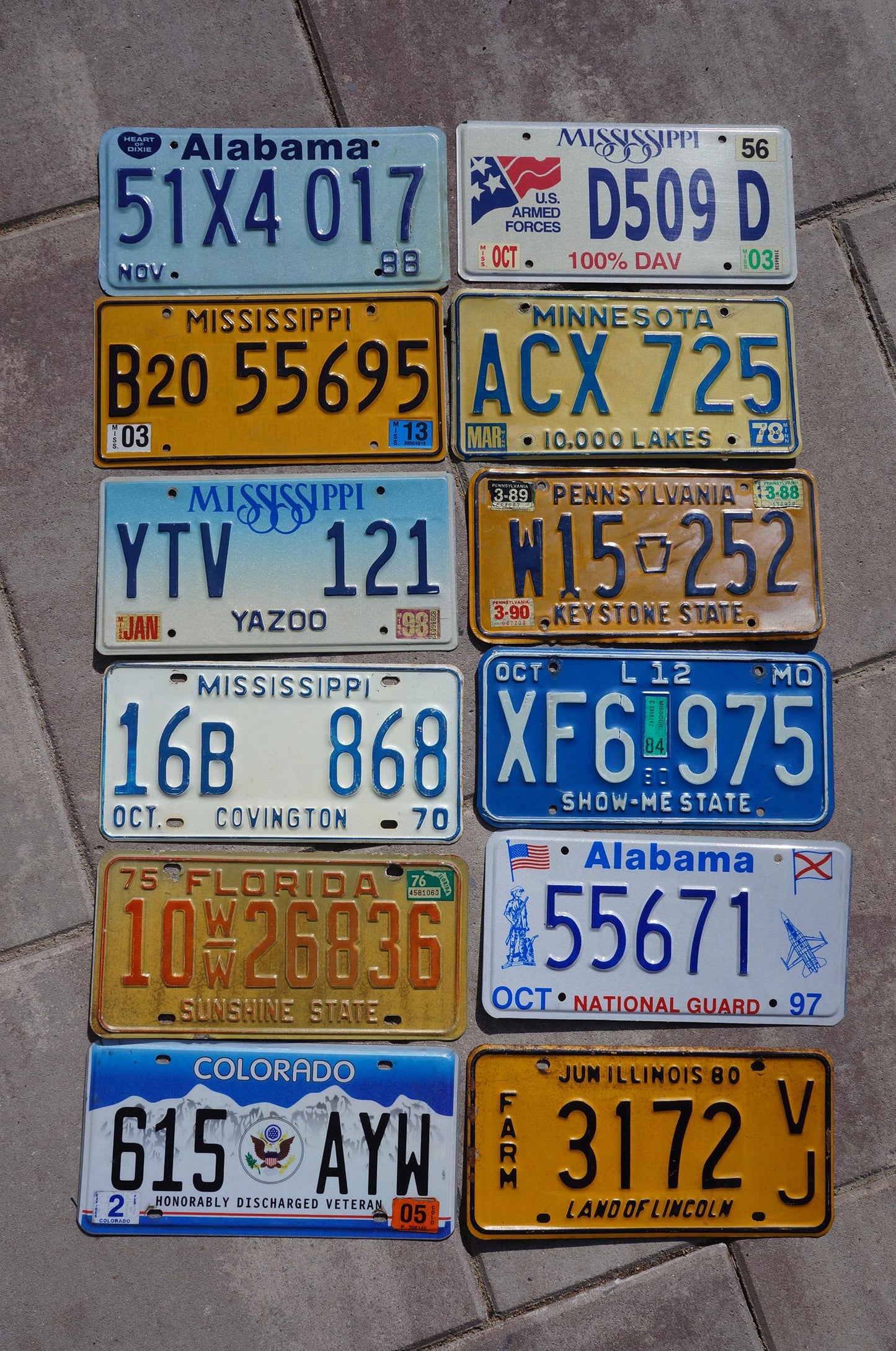 Vintage License Plates: Mixed States Lot of 12
