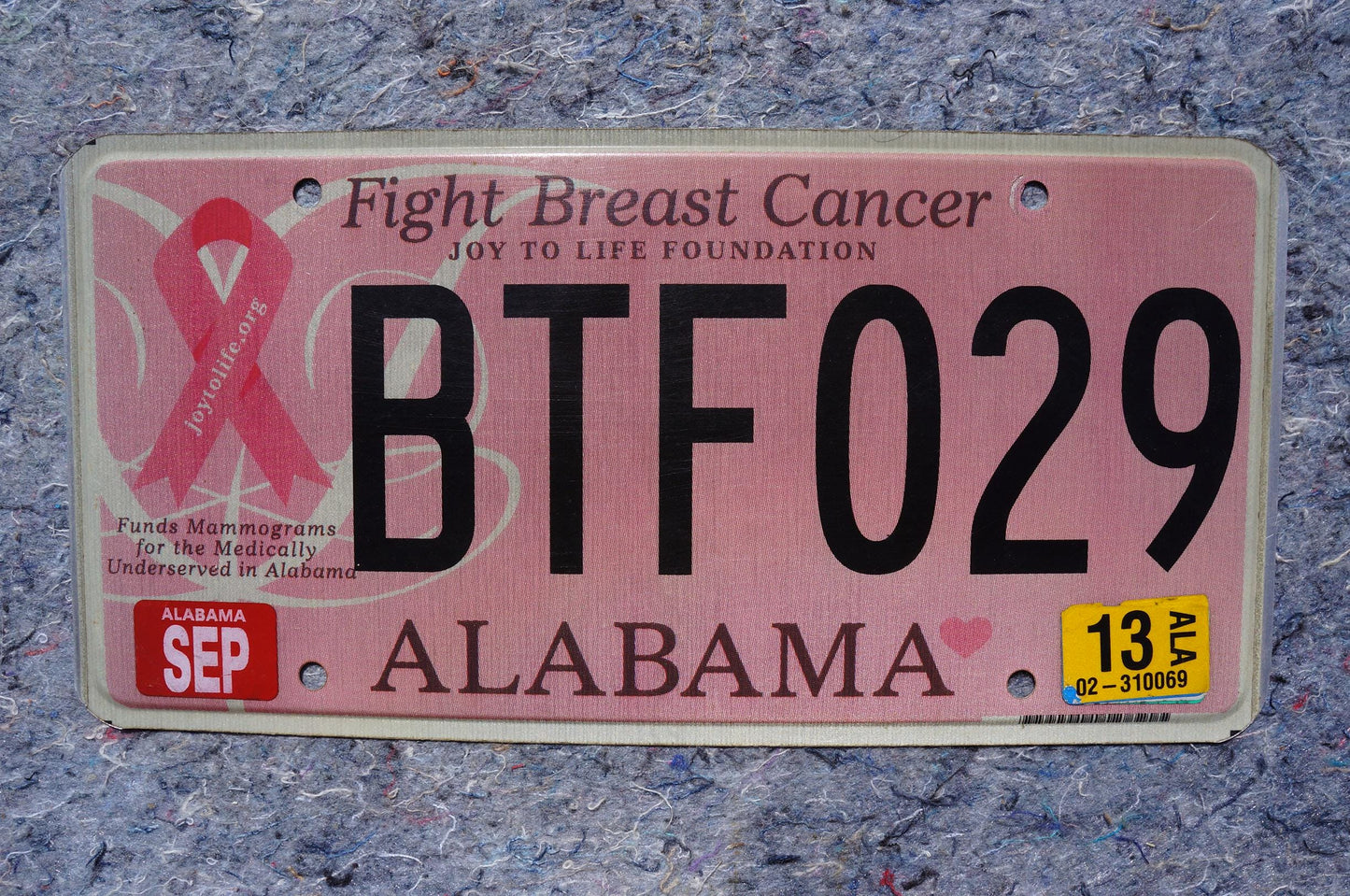 2013 Alabama PINK RIBBON - Fight Breast Cancer - Women Heath - Cancer - License Plate