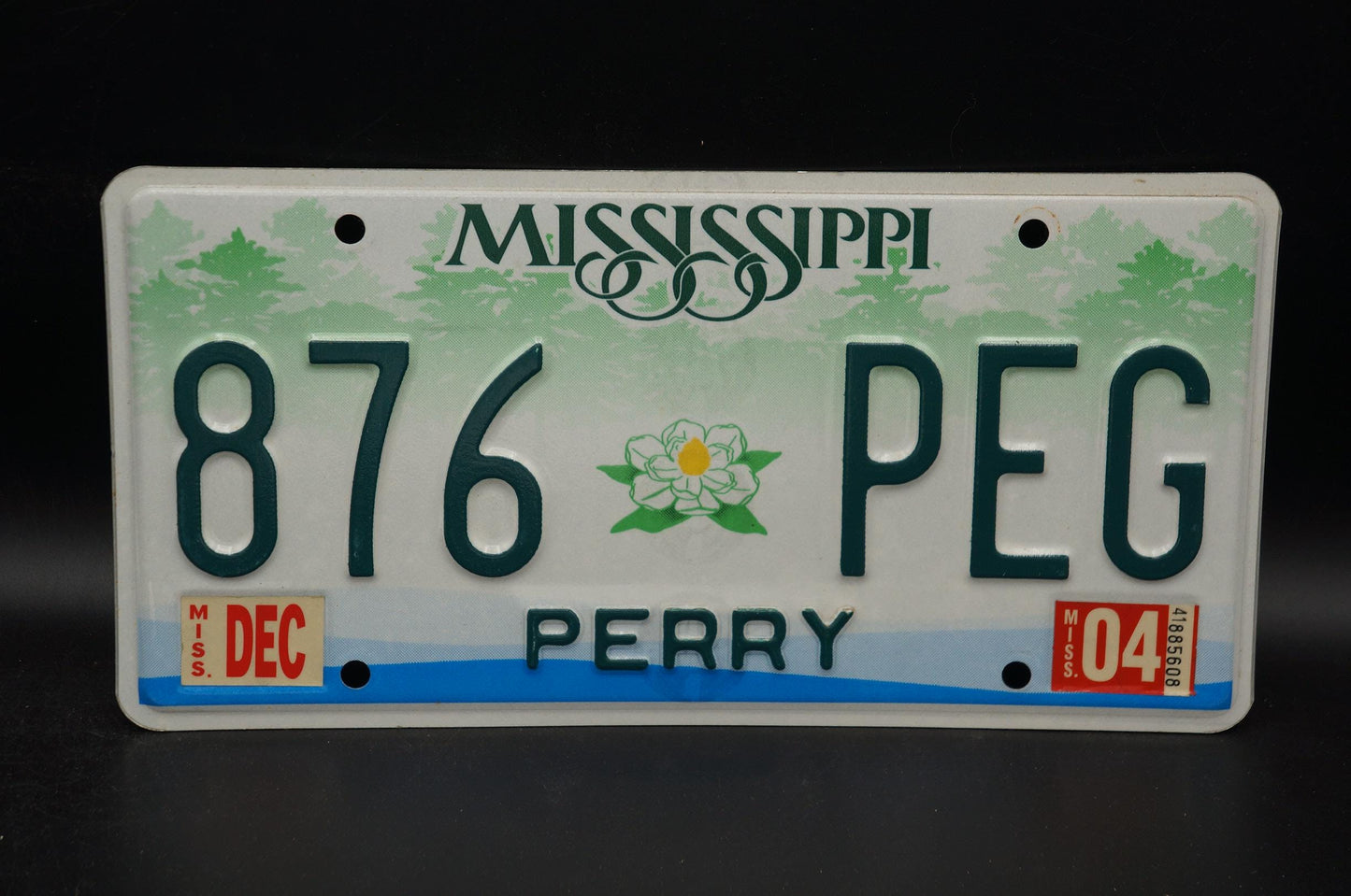 2004 Mississippi Embossed Green White Magnolia Flower License Plate # 876 PEG