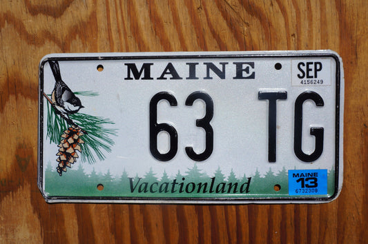 2013 Maine License Plate BIRD Pine Cone # 63 TG - Vacationland