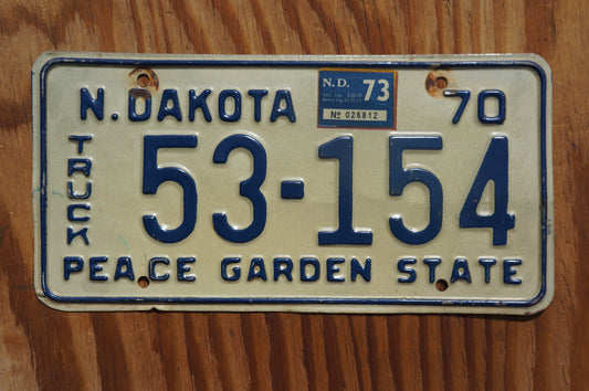 1970 1973 North Dakota Vintage Truck License Plate - Peace Garden State
