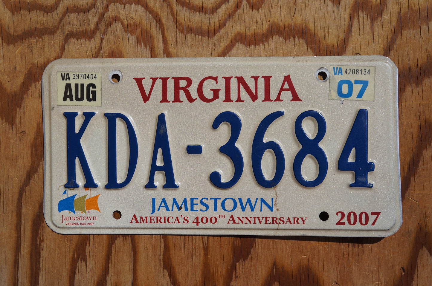 2007 Virginia JAMESTOWN 400th Anniversary License Plate