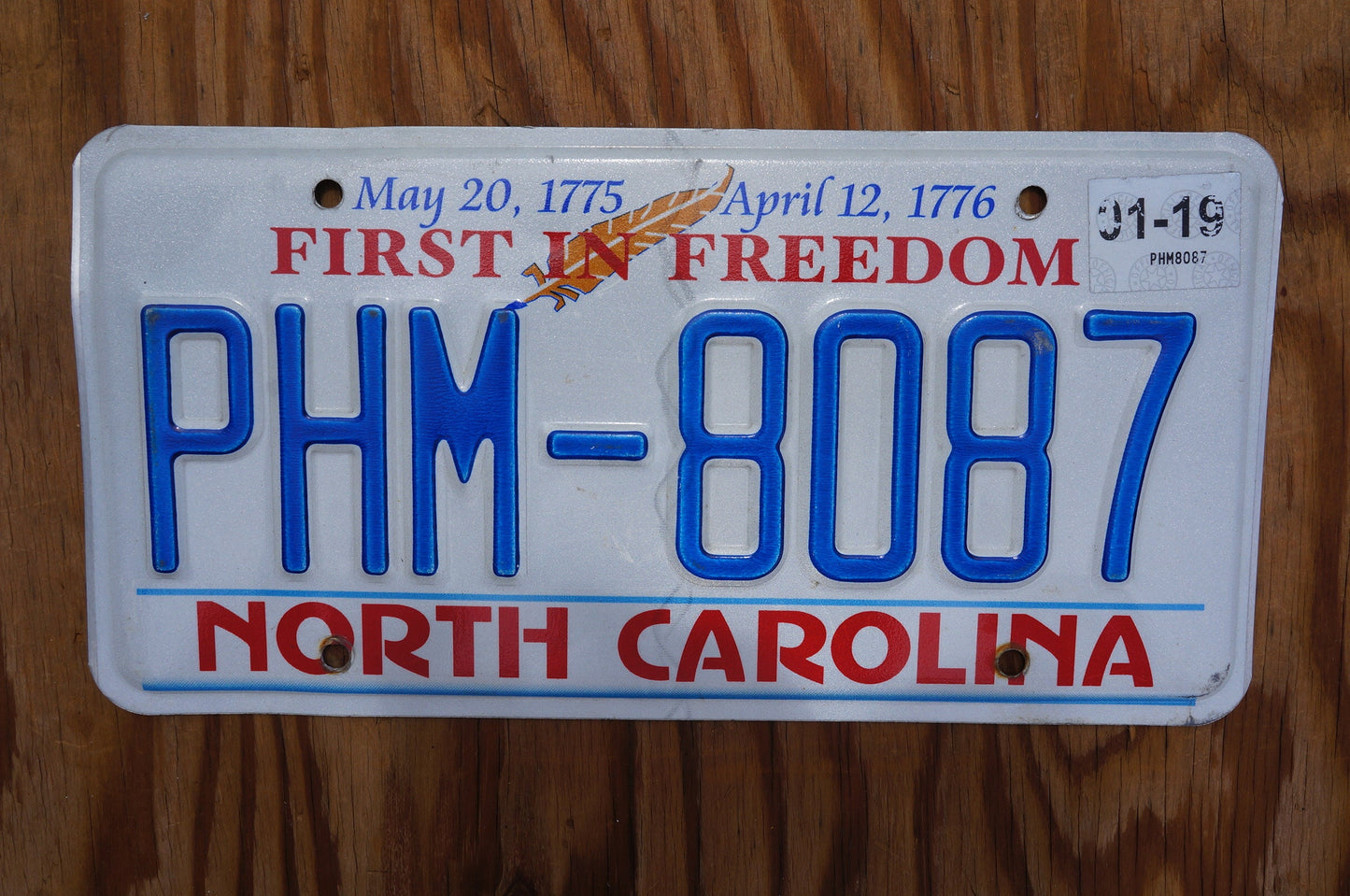 2019 North Carolina License Plate FIRST In FREEDOM