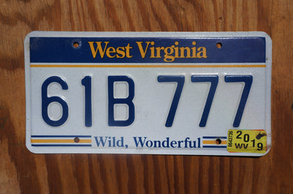 2019 West Virginia License Plate # 61B 777 - Wild, Wonderful