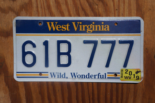 2019 West Virginia License Plate # 61B 777 - Wild, Wonderful