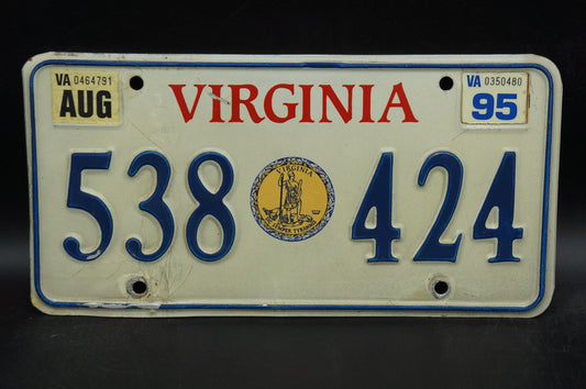 1995 Virginia Vintage Seal License Plate