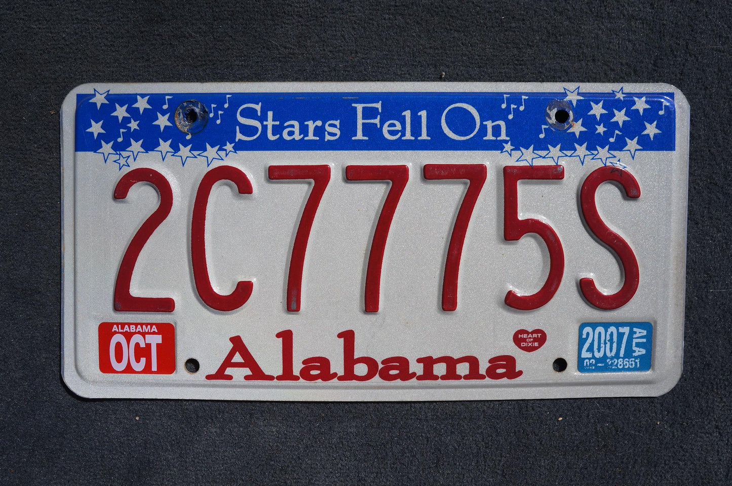 2007 Alabama Stars Fell On Alabama License Plate # 2C7775S