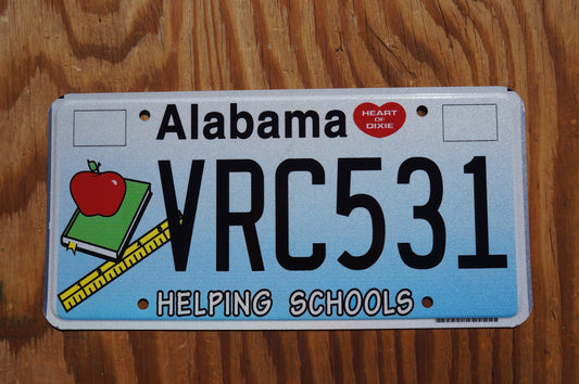 Alabama Helping Schools Graphic License Plate - Education Book Students Apple Ruler