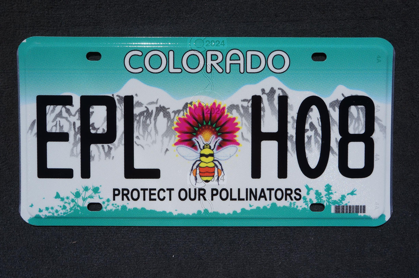 2024 Colorado PROTECT OUR POLLINATORS License Plate - Bee Flower New Design