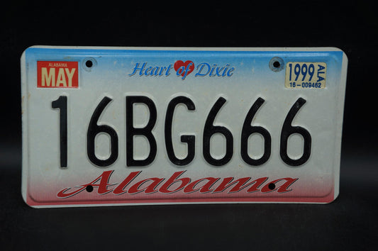 1999 Alabama HEART OF DIXIE License Plate # 16BG666