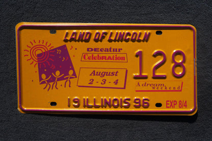 1996 Illinois Decatur Celebration 10th Anniversary A Dream Weekend License Plate # 128