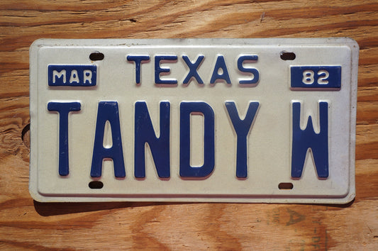 1982 Texas Vanity Vintage License Plate # TANDY W