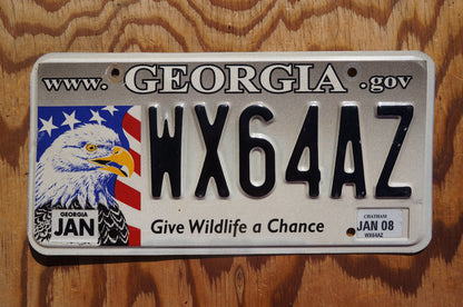 2008 Georgia WILDLIFE License Plate - Give Wildlife a Chance - Eagle and Flag