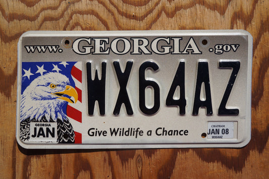 2008 Georgia WILDLIFE License Plate - Give Wildlife a Chance - Eagle and Flag