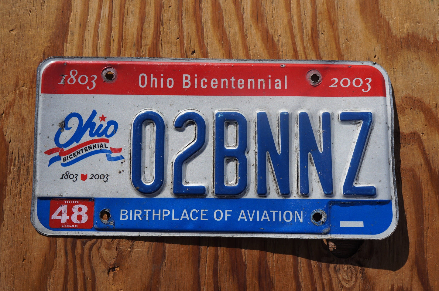 2003 OHIO Vanity Bicentennial License Plate - O2BNNZ - Oh to Be In New Zealand