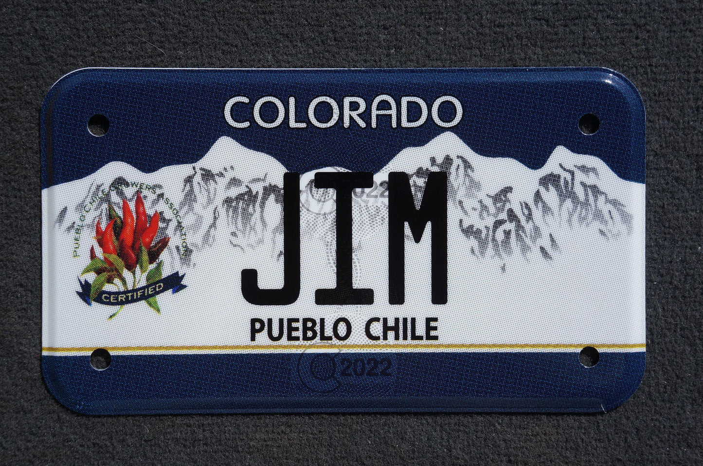 2022 Colorado JIM MOTORCYCLE Pueblo Chile Blue Vanity License Plate