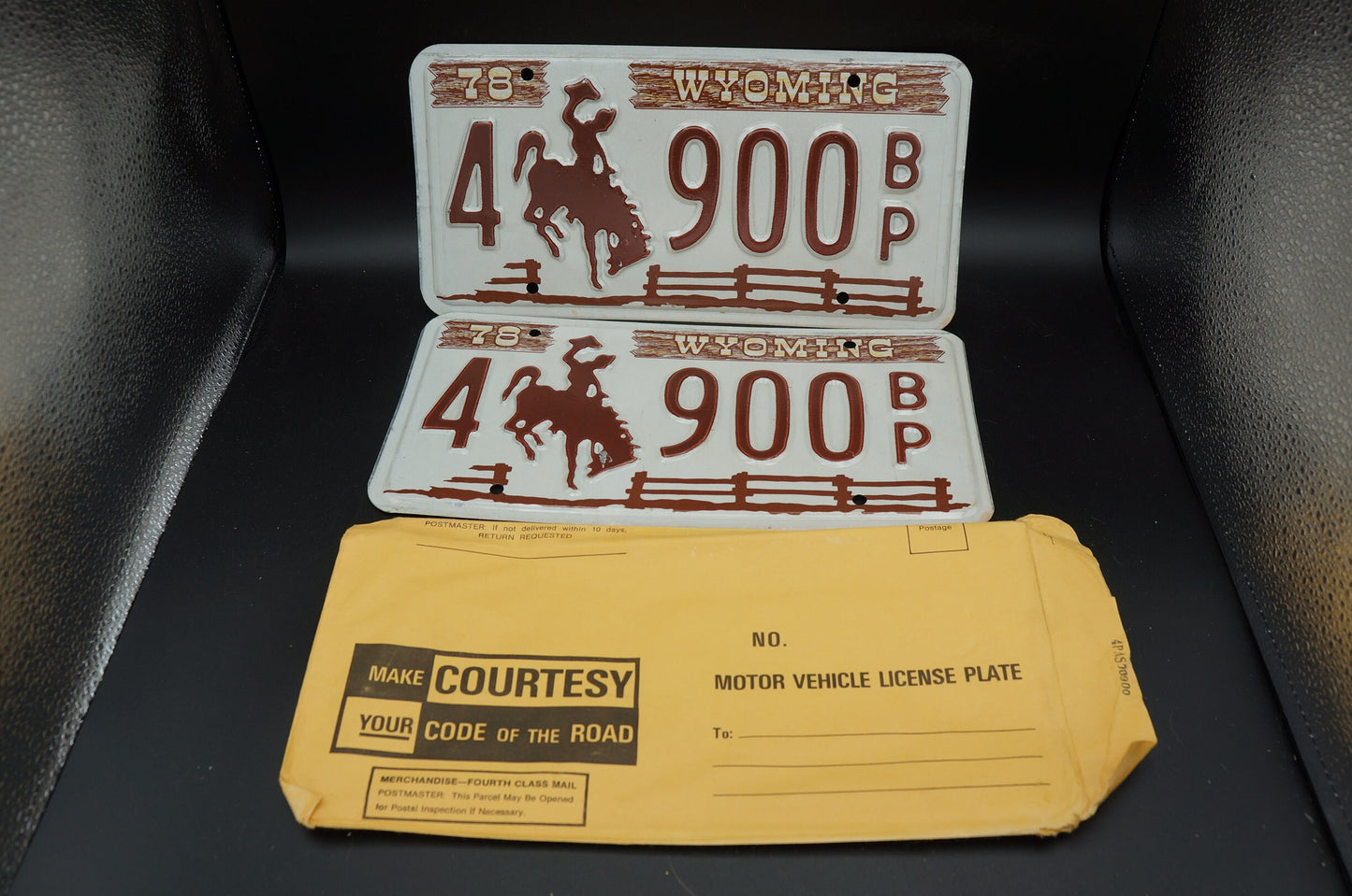 Wyoming Cowboy Horse Fence Brown License Plate Set / Pair # 900