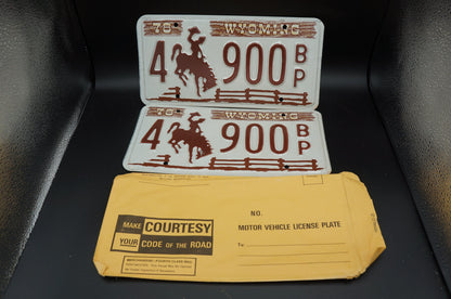 Wyoming Cowboy Horse Fence Brown License Plate Set / Pair # 900