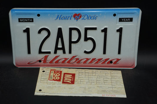 1998 Alabama HEART OF DIXIE License Plate with Original Registration