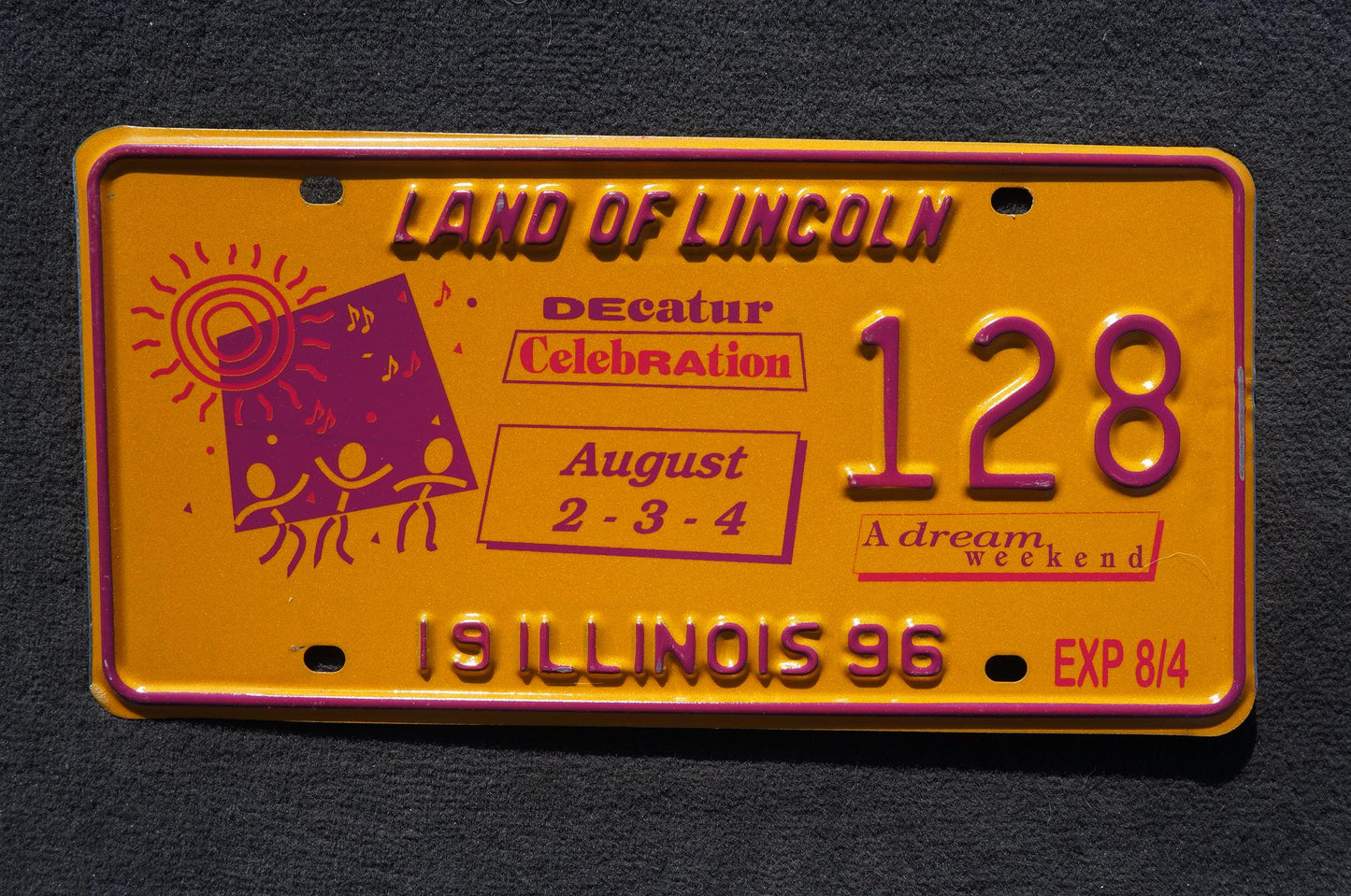 1996 Illinois Decatur Celebration 10th Anniversary A Dream Weekend License Plate # 128