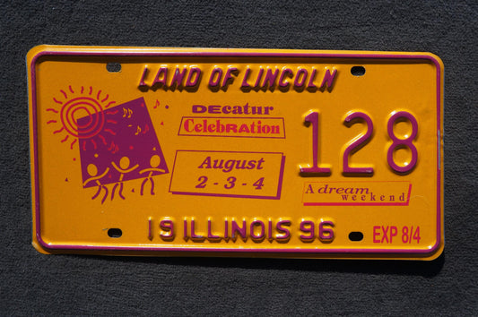 1996 Illinois Decatur Celebration 10th Anniversary A Dream Weekend License Plate # 128