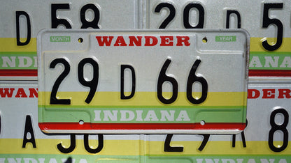1980s Indiana Vintage License Plate: Wander Yellow Green Red Stripes