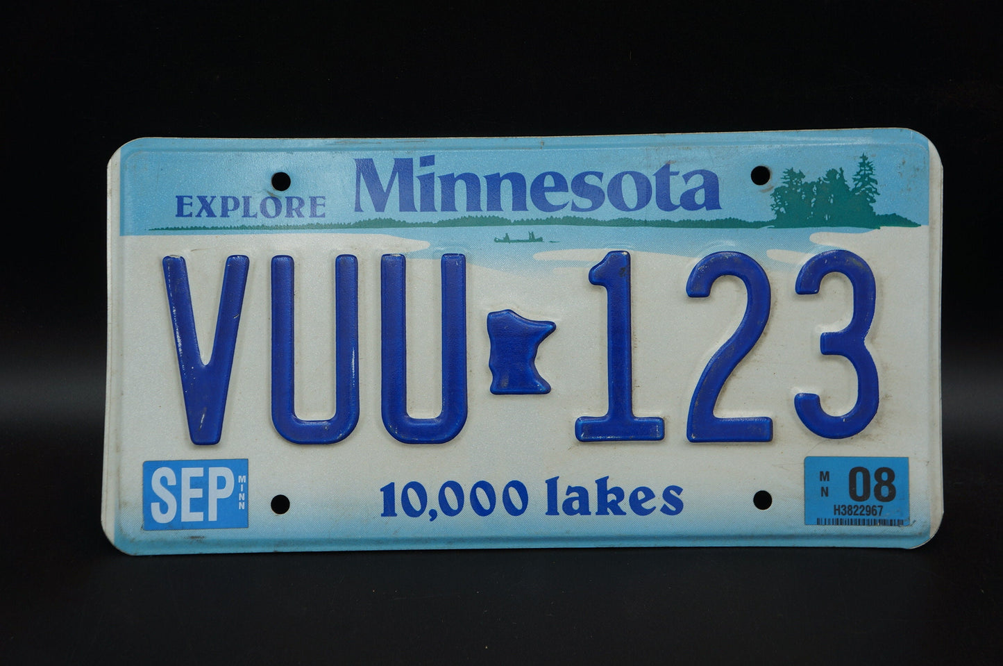 2008 Minnesota Vintage License Plate # VUU - 123
