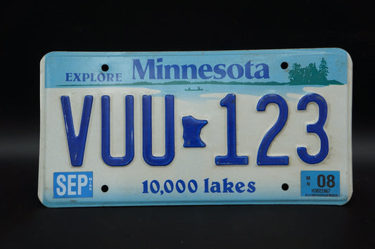 2008 Minnesota Vintage License Plate # VUU - 123