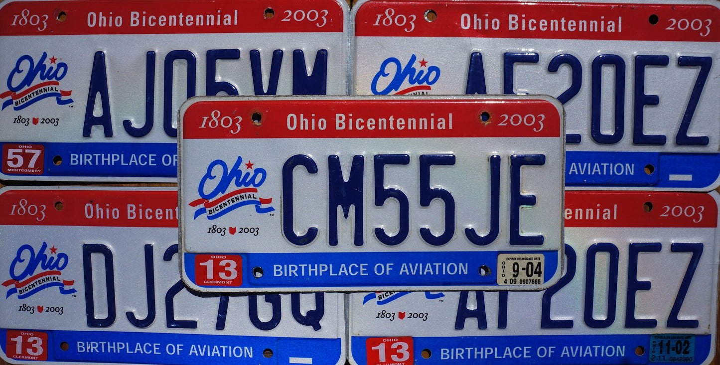 One or More - 2003 Ohio BICENTENNIAL License Plate - Red White Blue - Good Condition