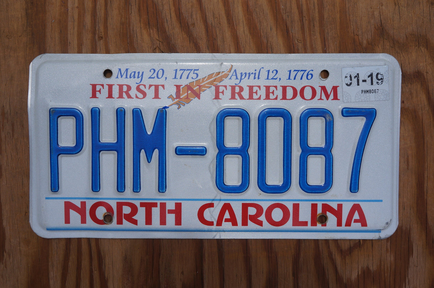2019 North Carolina License Plate FIRST In FREEDOM
