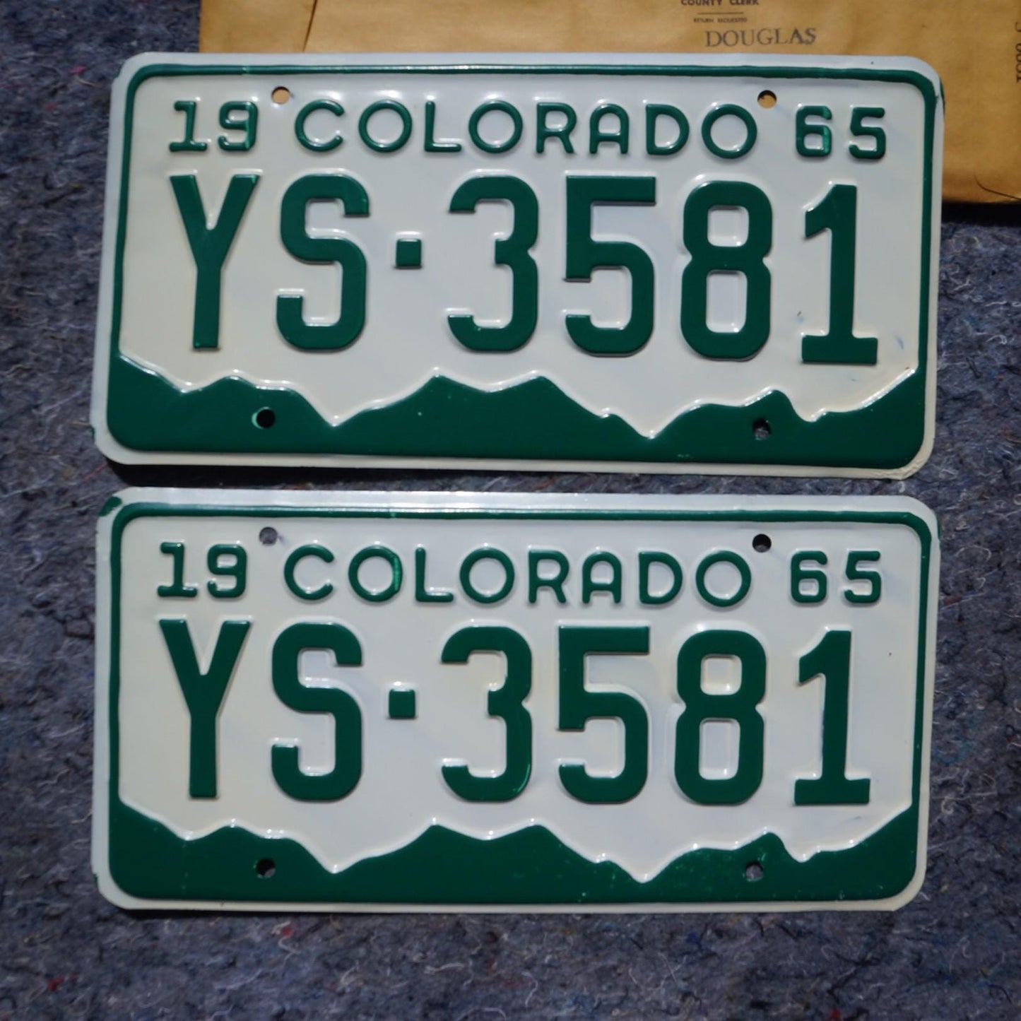 1965 Colorado License Plate PAIR / SET - Unused Excellent Condition