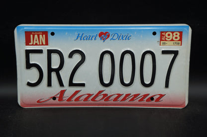 1998 Alabama HEART OF DIXIE License Plate #5R2 0007