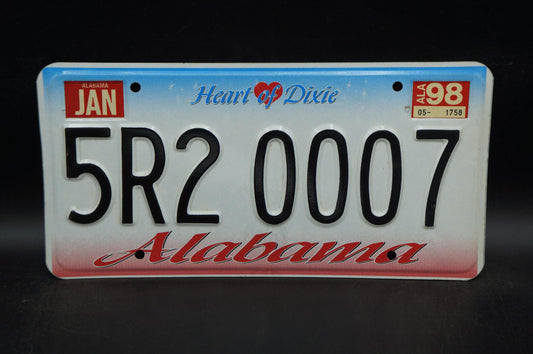 1998 Alabama HEART OF DIXIE License Plate #5R2 0007