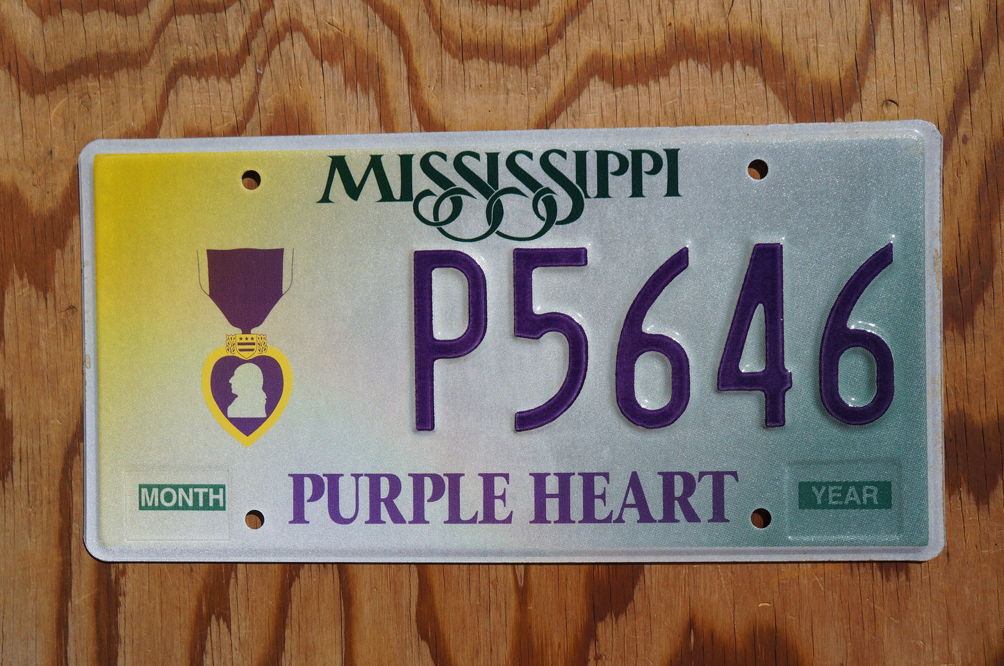Mississippi PURPLE HEART Embossed License Plate