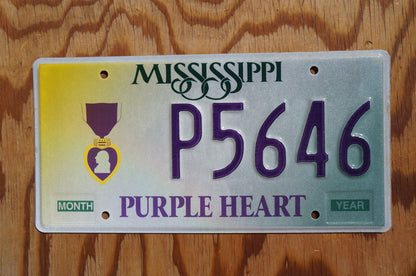 Mississippi PURPLE HEART Embossed License Plate