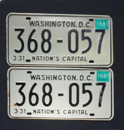 Vintage 1968 Washington DC District of Columbia License Plate PAIR / SET