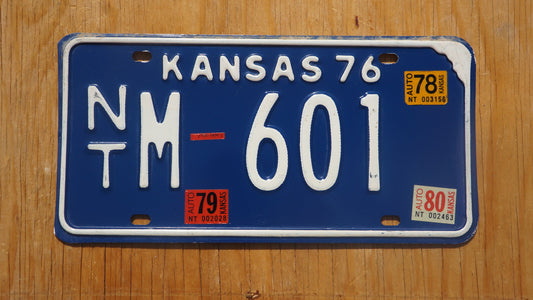 1976 1978 1979 1980 Kansas Vintage Blue License Plate # NT - M 601 - Midway USA