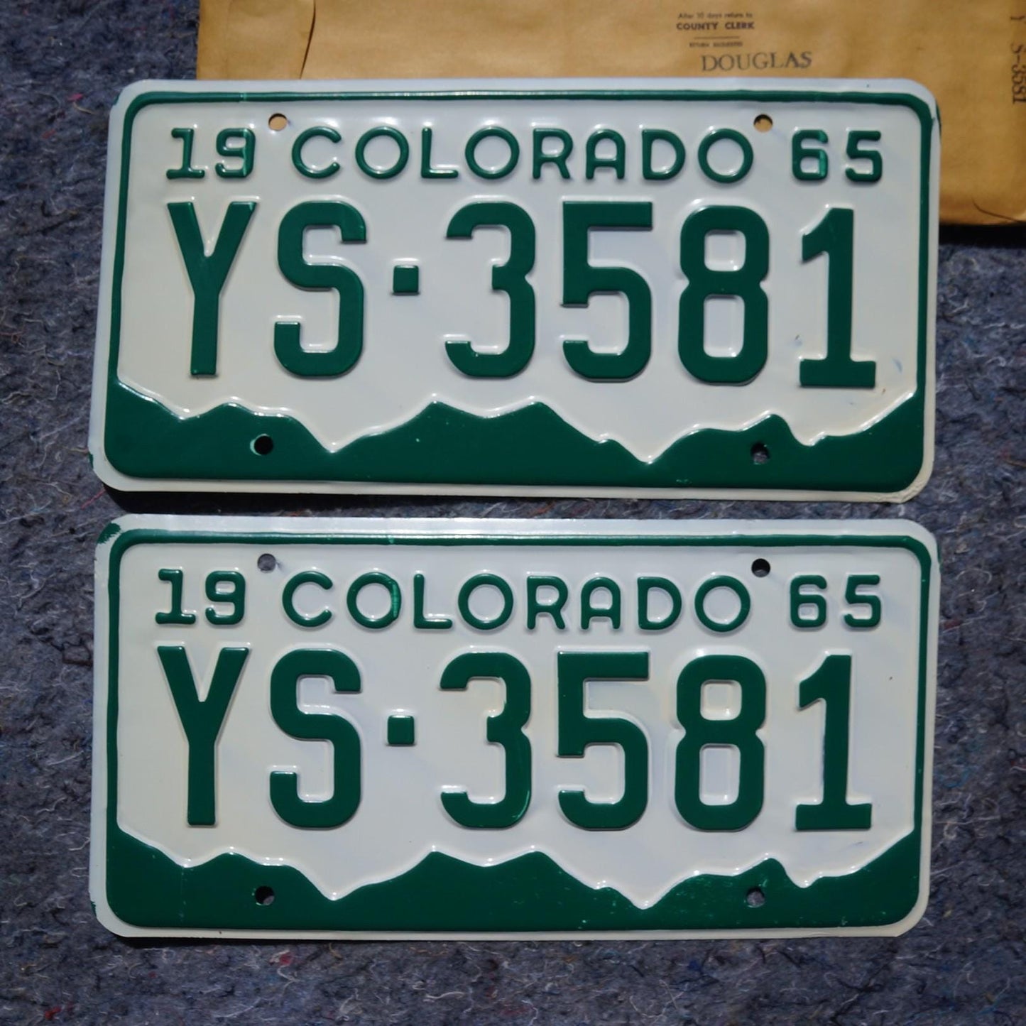 1965 Colorado License Plate PAIR / SET - Unused Excellent Condition